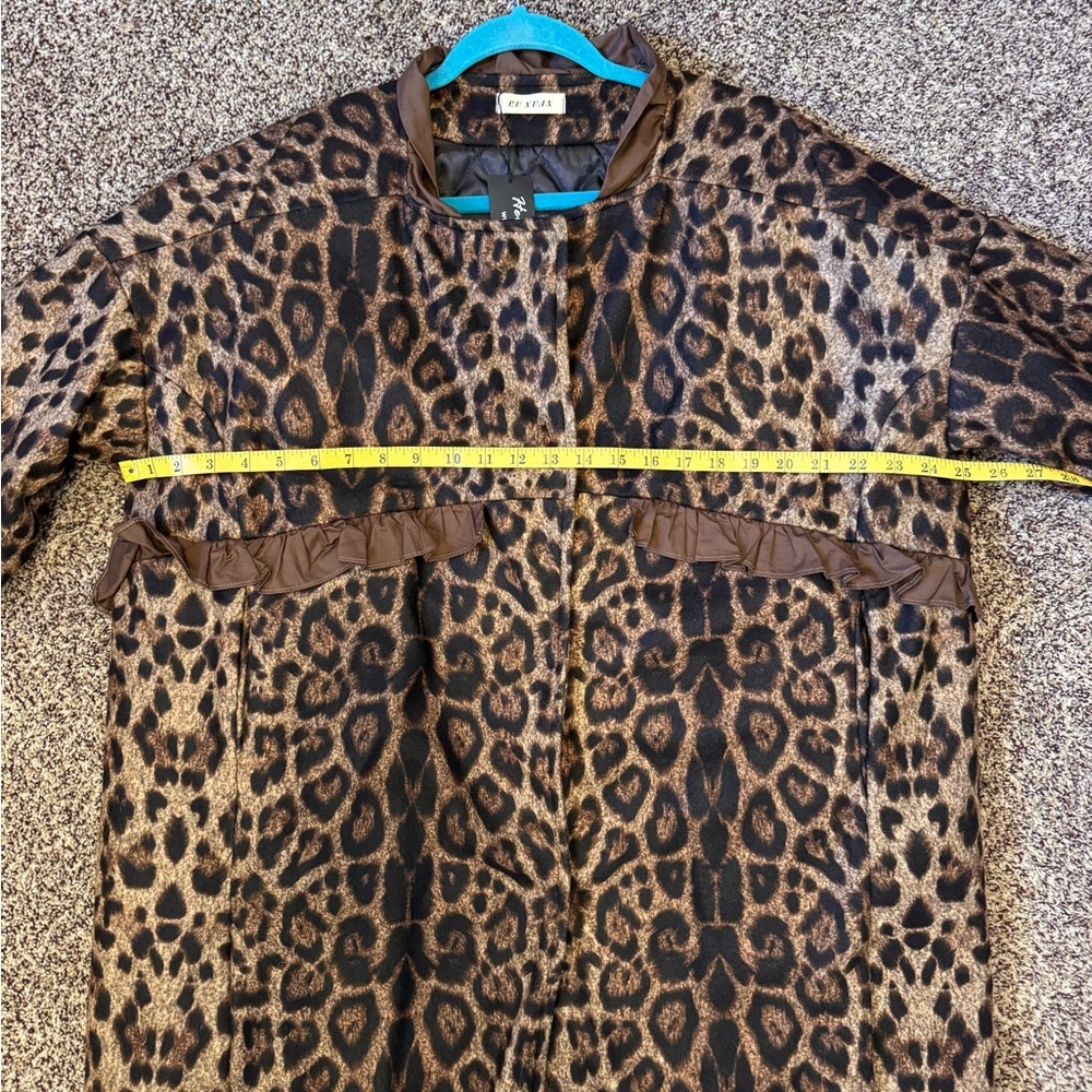 RuXuan Woman’s XL Helen Heart Leopard Print Swing Coat Ruffle Trim 3/4 Quarter - Picture 12 of 14